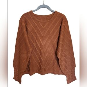 CUPSHE TEXTURED SWEATER CABLED CUFF SCALLOPED OVERSIZED HARVEST BROWN XL NWOT